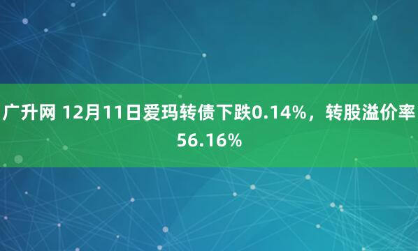 广升网 12月11日爱玛转债下跌0.14%，转股溢价率56.16%